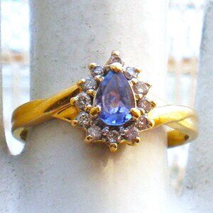Vintage Designer 14k Yellow Gold 0.50CT Tanzanite Diamond Cluster Halo Ring